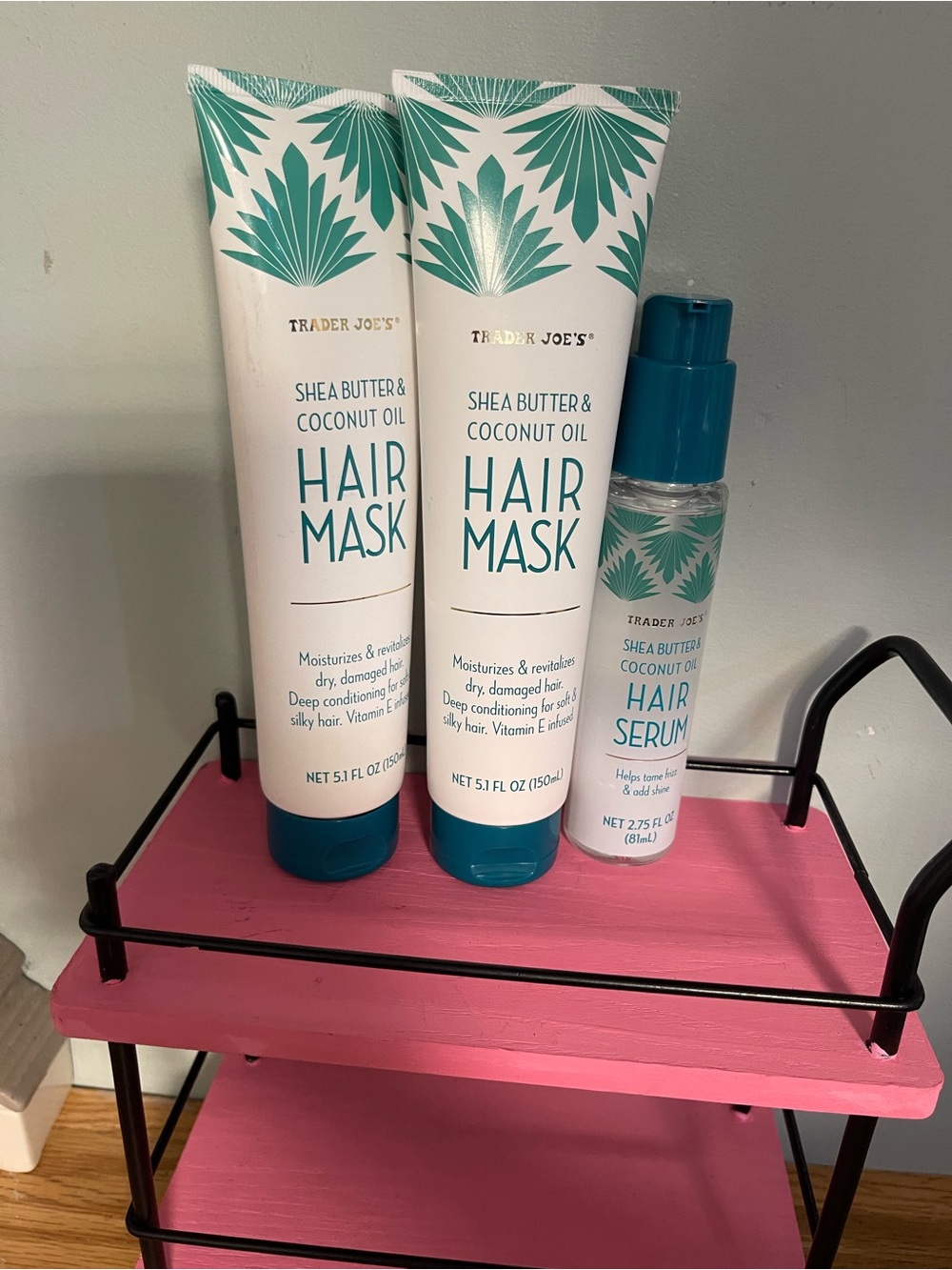 Trader Joe's Shea Butter & Coconut Oil Hair Mask and Serum — Teal & White
